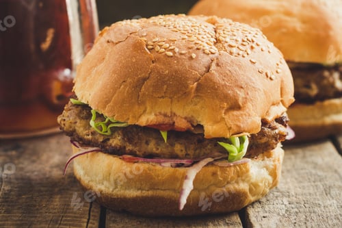 Preview: Burger On A Wooden Surface