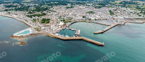 Preview: Aerial view of the harbour and town of Penzance in Cornwall