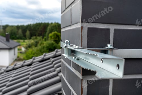 Preview: Chimney holder for mounting a satellite dish on the chimney, close-up view.