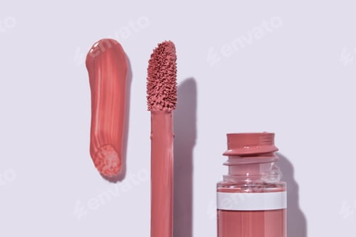 Preview: Red lip gloss with applicator and smear.