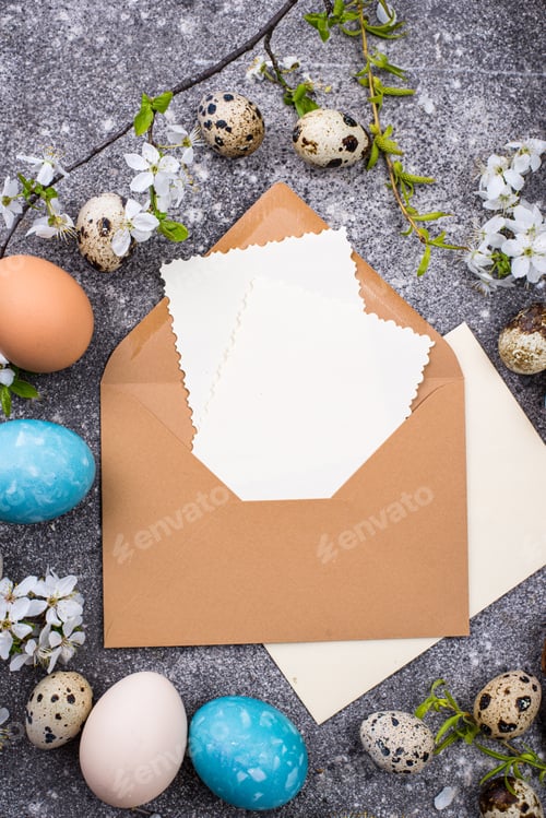 Preview: Easter eggs and open envelope