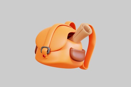 Preview: Round backpack with flap, side pocket, and scroll-like attachment