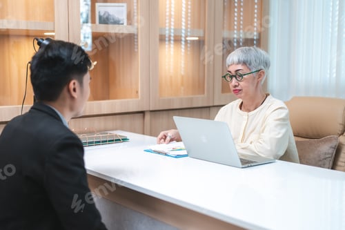 Preview: Modern Office Workspace, Businessperson Collaborates Team Using Technology