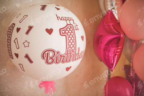 Preview: White-pink air helium balloons in honor of the child birthday