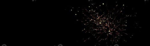Preview: panoramic shot of festive fireworks on party, isolated on black
