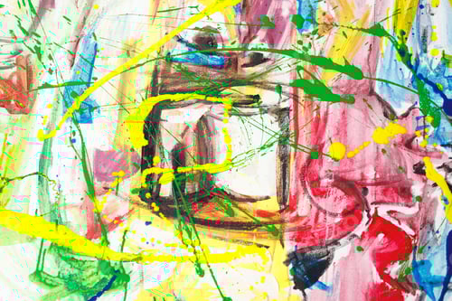 Preview: Close up of modern abstract oil painting on canvas in artists studio