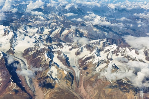 Preview: Aerial view of Ladakh region from the airplane window, India.