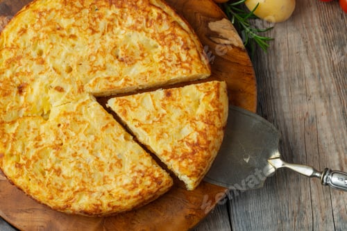 Preview: Spanish omelette with potatoes and onion, typical Spanish cuisine. Tortilla espanola.