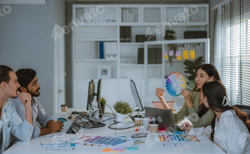 Preview: Startup team collaborates on color selection for user centric product design, optimizing experience