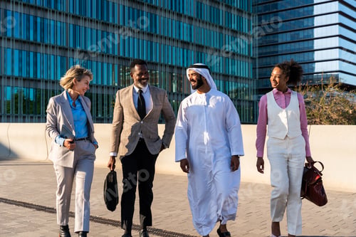 Preview: Group of multiethnic business people meeting an emirati businessman