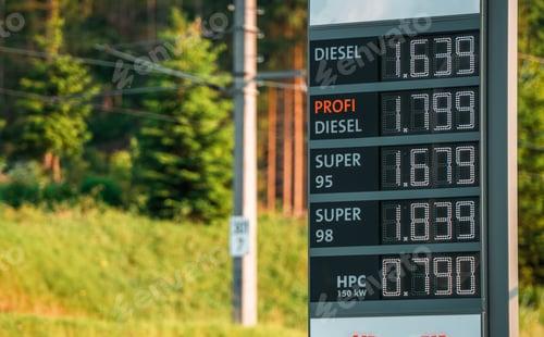 Preview: Fuel Prices Displayed on a Signpost in a Rural Area During the Day