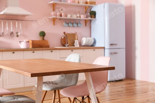 Preview: Stylish kitchen interior with dining table and chairs