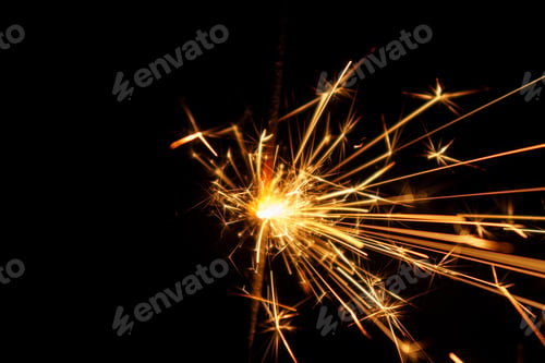 Preview: Burning Bengal Fire On A Black Background. Christmas, New Year Sparkle Fire. Festive Background