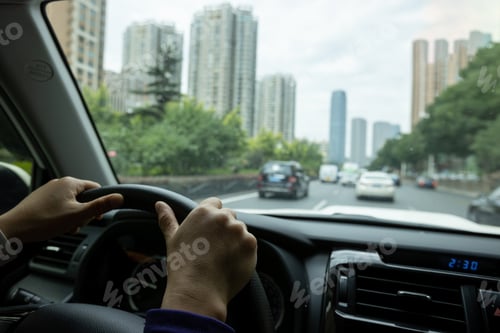 Preview: Driving car in modern city