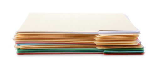 Preview: Stack of colorful folders with documents isolated on white