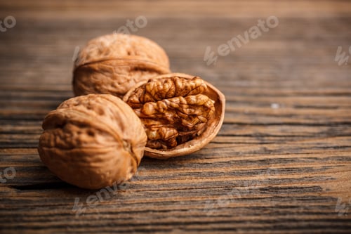 Walnuts on Wooden Table