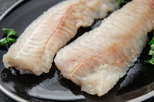 Preview: Raw fish fillet fresh tasty food dish delicious gourmet food background on the table rustic food top