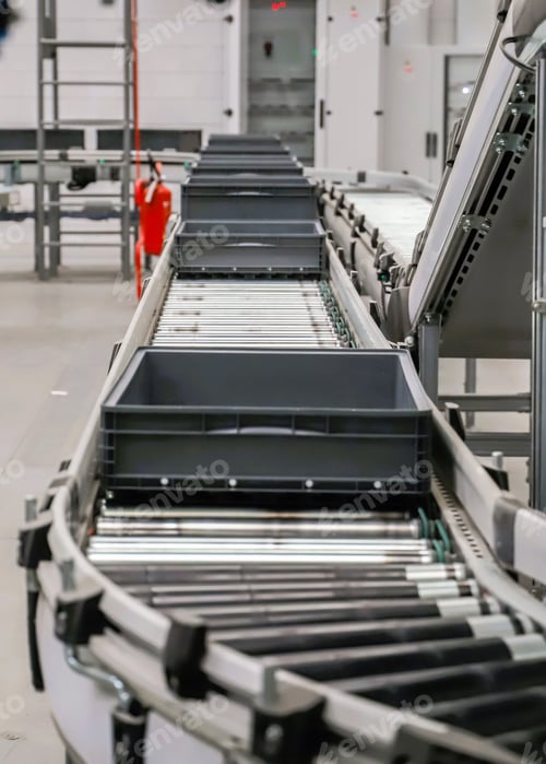 Preview: conveyor belts inside a logistics warehouse