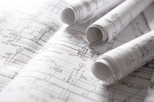 Preview: architect design working drawing sketch plans blueprints and making architectural construction model
