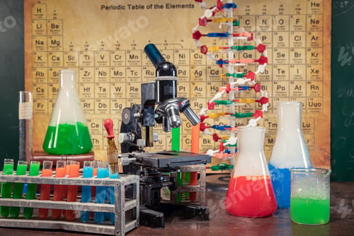 Preview: Chemical reactions in academic lab with microscope.