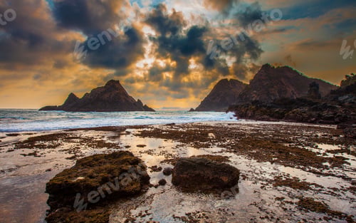 Preview: Dramatic Sunset Sky at Rocky Beach