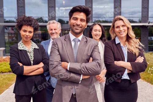 Preview: Portrait Of Multi-Cultural Business Team Outside Modern Office Building