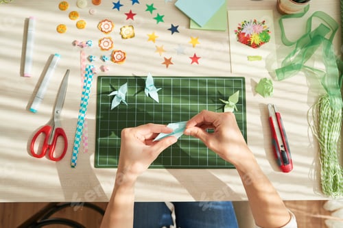 Preview: Creative Woman Making Origami Cranes