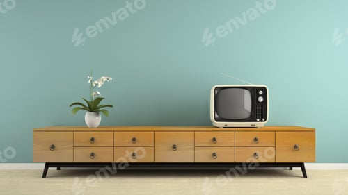 Preview: Part of interior with stylish retro consol 3D rendering