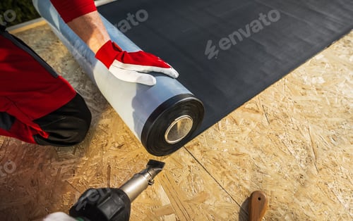 Preview: Roof Worker with Roll of EPDM Rubber Membrane
