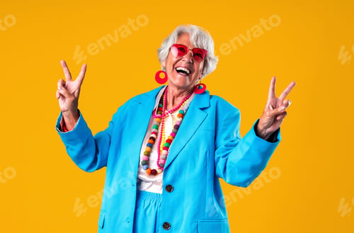 Preview: Beautiful senior woman with gray hair portrait in studio