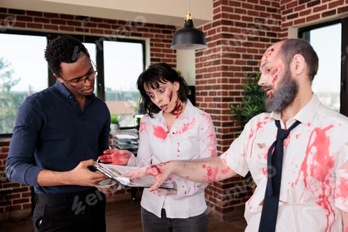 Preview: Tired employees look like corpses, burdened by too much paperwork from manager