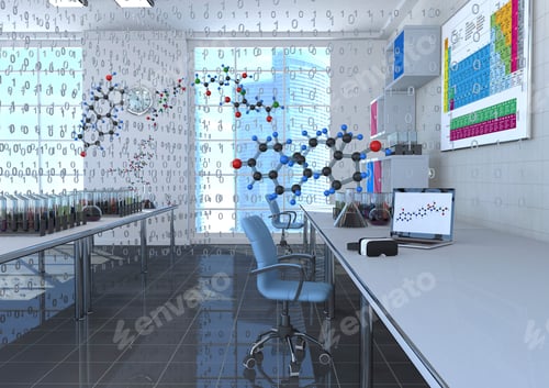 Preview: 3D Illustration, digital chemistry room