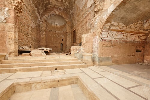 Preview: Ancient Ephesus archeological site. Terrace houses interior. Reconstruction works. Turkey