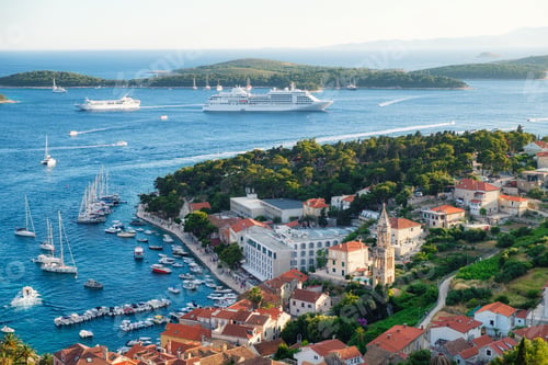 Preview: Hvar island, Croatia. Marina. View of the town from the castle. Landscape in summer time.