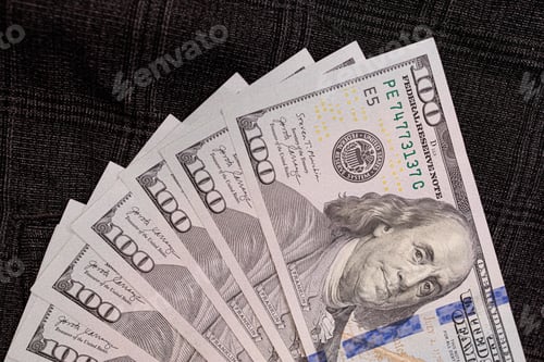 Preview: Arrangement of One Hundred Dollar Bills on Fabric