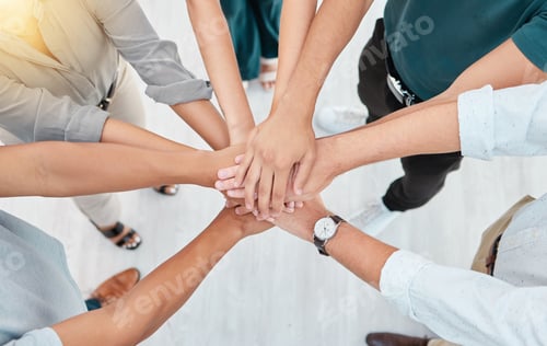 Preview: Support, trust and collaboration of business people stacking hands together in agreement of partner