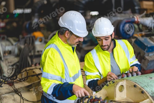 Preview: professional technician engineer with safety hard hat working to maintenance construction