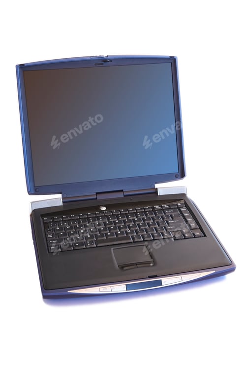 Preview: Old school laptop isolated on white. Electronic device. E-commerce