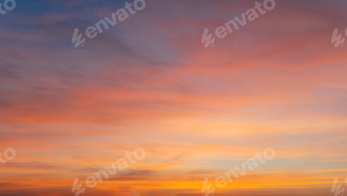 Preview: Twilight in the Evening with Orange Gold Sunset, Real amazing panoramic sunrise or sunset sky with g