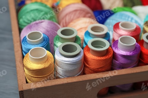 Preview: Drawer with color sewing threads, closeup