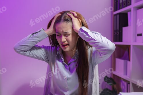 Preview: a female supervisor is working overtime at the company stressed