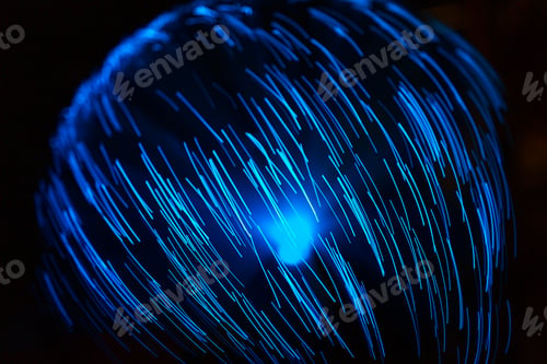 Preview: Blue abstract particles and lines with bokeh and blur in dark background