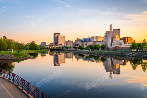 Preview: Rochester, Minnesota, USA downtown city skyline at dusk.