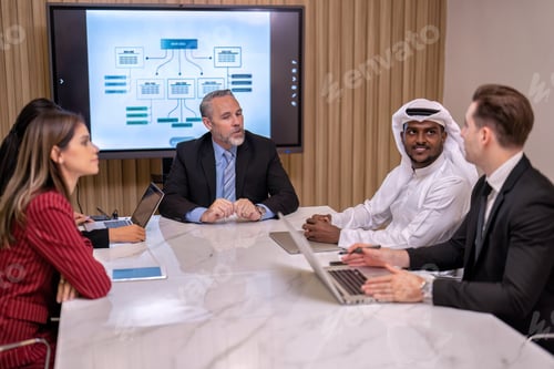 Preview: Group of business diversity people and middle east co-worker working in office