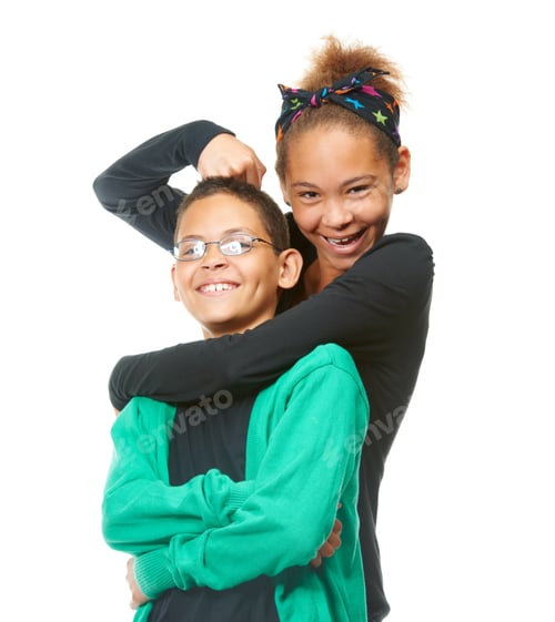 Preview: We always have fun together. Studio portrait of a two siblings isolated on white.