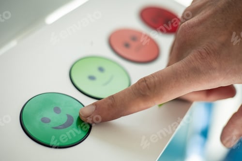 Preview: closeup finger pressing green face good rating