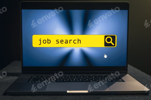 Preview: Laptop screen with line for job search.