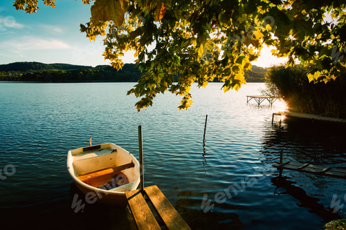Preview: Peaceful atmosphere lake,boats and pier
