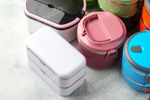 Preview: Many plastic food containers in a shop for background