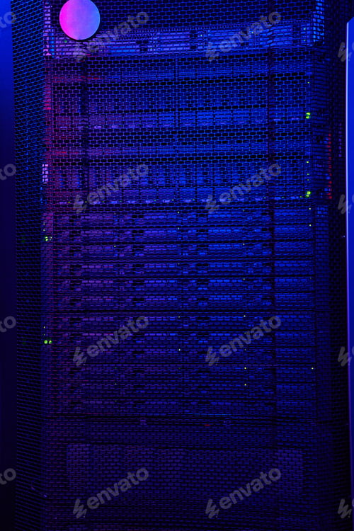 Preview: Picture of storage server with many HDD disks inside rack in tech place